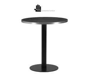 Black Marble Laminate Round Table Silver / Titan